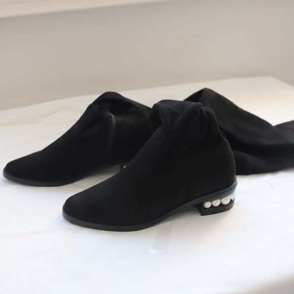 CATHERINE MALANDRINO black BOOTS PEARL HEEL SIZE 6.5 - Picture 2 of 7